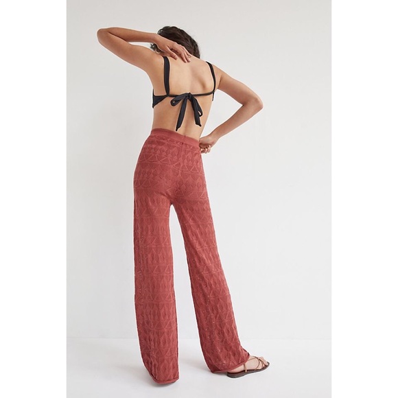 NWT ANTHROPOLOGIE FLAT WHITE POINTELLE WIDE LEG PANTS IN CLAY - Picture 2 of 9